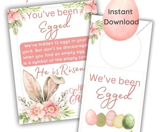 You've been Egged Sign Door Hanger Printable, Instant download, Neighbor Easter Egg hunt yard signs, Watercolor Easter Hunt