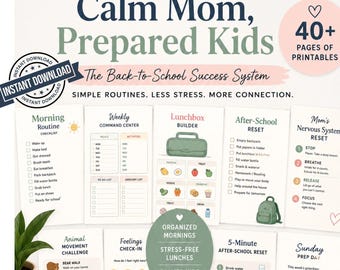 Back to School Planner Bundle for Moms | Family Organization Binder | Morning Routine Chart | Lunch Planner | Kids Anxiety Toolkit