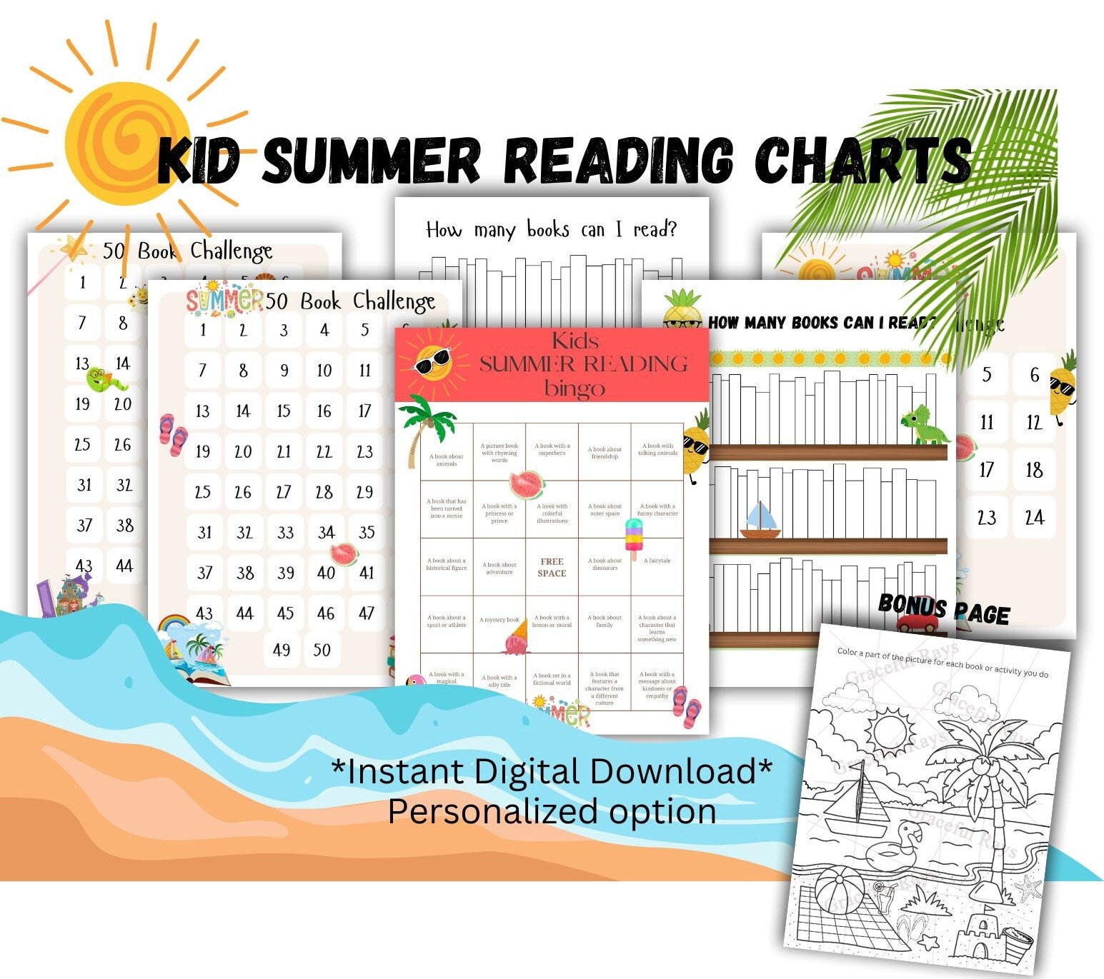 Summer Rising Random Number Chart Fun Summer Kids Reading Charts | Personalized | Summer Reading ...