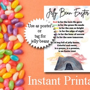 Jelly Bean Easter Poem Printable | Easter treat topper | Religious | Jelly Bean Prayer | Easter Gift | Instant Download | Kids Sunday School