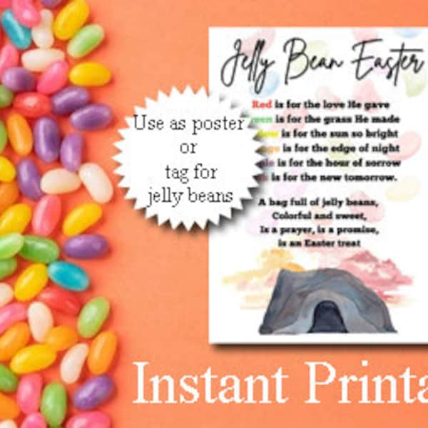 Jelly Bean Easter Poem Printable | Easter treat topper | Religious | Jelly Bean Prayer | Easter Gift | Instant Download | Kids Sunday School