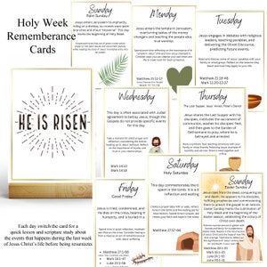 Religious Easter Holy Week Cards - Printable or with Wood Stand - Jesus Christ Easter Advent - Scripture Cards - Countdown - Easter Story