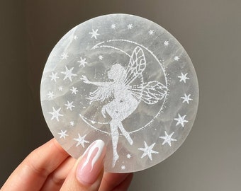 Selenite Etched Fairy Crystal Plate