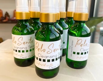 Palo Santo Cleansing Spray, Crystal Infused Room Mist for Home, Smokeless Smudge Alternative, Spiritual Gift for Her, Aromathe rapy