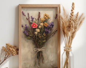 Getrocknete Blumen in einer Schleife gebunden