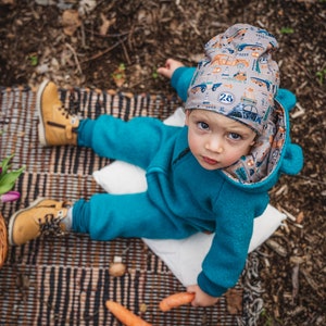 Wool | Walkoverall | Babygeschenk Overall | Gefütterter Overall mit Bärenohren | Versandfertig