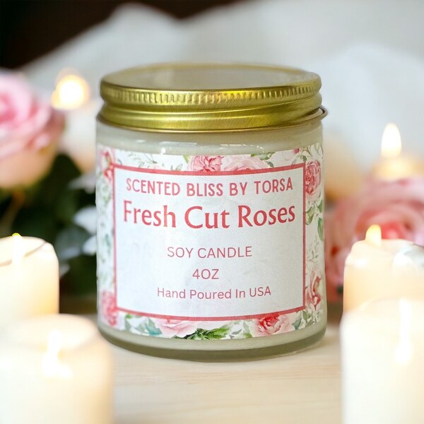 Fresh Cut Roses Soy Wax Candle I Hand Poured I Eco Friendly Spring Summer Clean floral/Flower candle .
