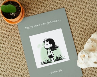 Break up card "Sometimes you just need some air" green  | cheer up card, digital card with girl, cartoon digital card