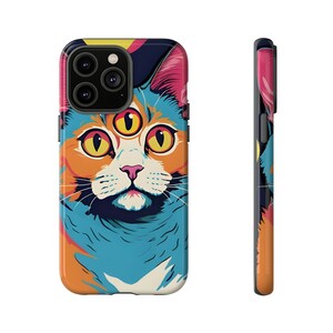 Tough Phone Case - Creepy Cat Phone Case - Fit for iPhone 15 Pro Max, 14, 13, 12, 11 Plus, Samsung S23 Ultra, S22, S21 S20