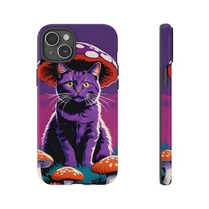 Tough Case- Mushroom Cat Phone Case - iPhone 15 Pro Max, 14, 13, 12, 11 Plus, Samsung S23 Ultra, S22, S21 S20