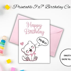 Printable Cat Birthday Card – Cute Kitten Folded Card – Instant Download – Greeting Card for Cat Lovers