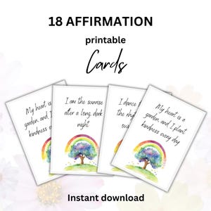 Tarjetas de Afirmaciones Imprimibles – 18 Frases de Amor Propio del Árbol Arcoíris / Salud Mental (PDF) / Inspiración Diaria / Descarga Instantánea