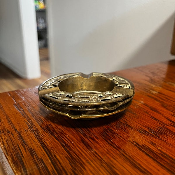 1960s Vintage Brass Ornate Ashtrays - Set of 3 | Brass Ashtrays | Brass Trinket Dishes