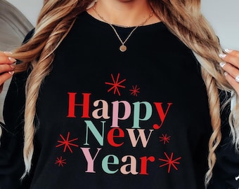 Personalized New Year's Eve Sweatshirt: Retro Festive Party Shirt for Women   Crewneck Matching Shirt