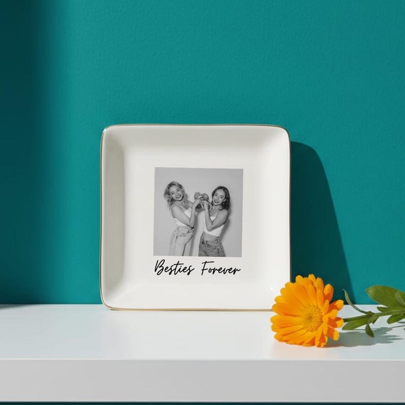 Custom Photo Bestie Jewelry Dish, Personalized Friendship Picture Ring Tray image 8