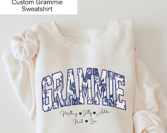 Custom Grammie Sweatshirt Floral Grandma Crewneck with Grandchildren Names Personalized Mother’s Day Gift