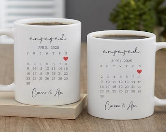 Personalized Engagement Calendar Mug Custom Couple Gift Wedding Names & Date Gift for Bride Groom