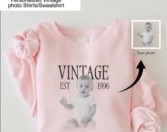 Custom Photo Sweatshirt Vintage EST Birthday Gift with Photo Upload Shirt Retro Year T-shirt