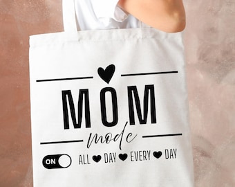 Mom Mode Canvas Tote Bag: Funny Reusable Mommy Gift