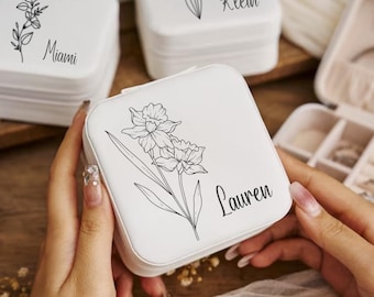 Personalized Leather Travel Jewelry Box Custom Name Organizer Box Gift For Mom
