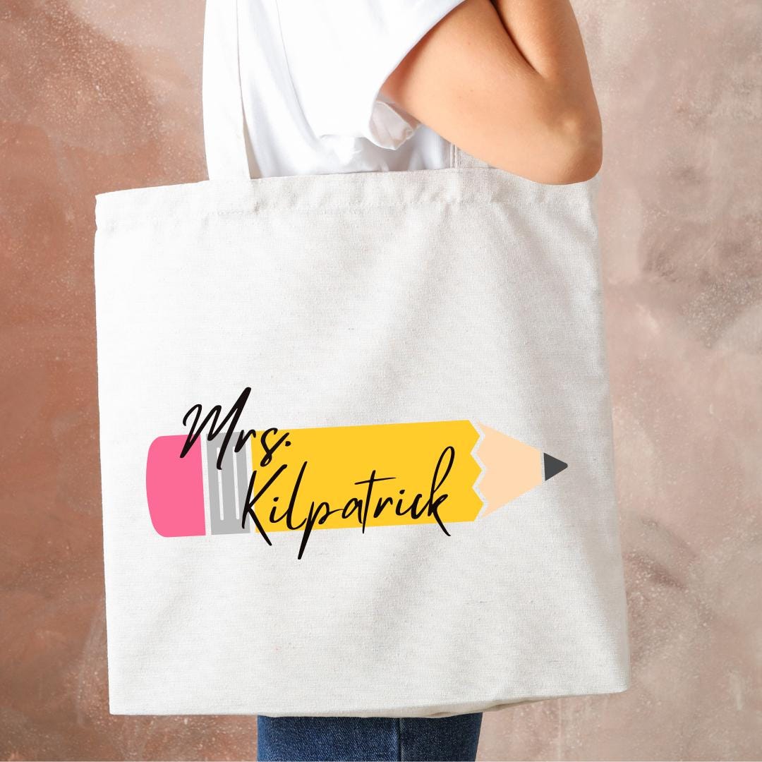 Personalized Teacher Tote Bag With Name Custom Pencil Design Canvas Bag ...
