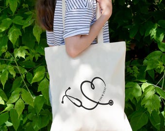 Personalized Nurse Tote Bag with Stethoscope Heart Design Custom Medical Tote for Nurses