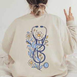 Floral Stethoscope Shirt Custom Medical Design Professional Nurse Wear Personalized Name Text Cotton Material Hospital Staff Uniform Perfect Graduate Gift Beautiful Style Quality Construction Customizable Size Options Medical Student