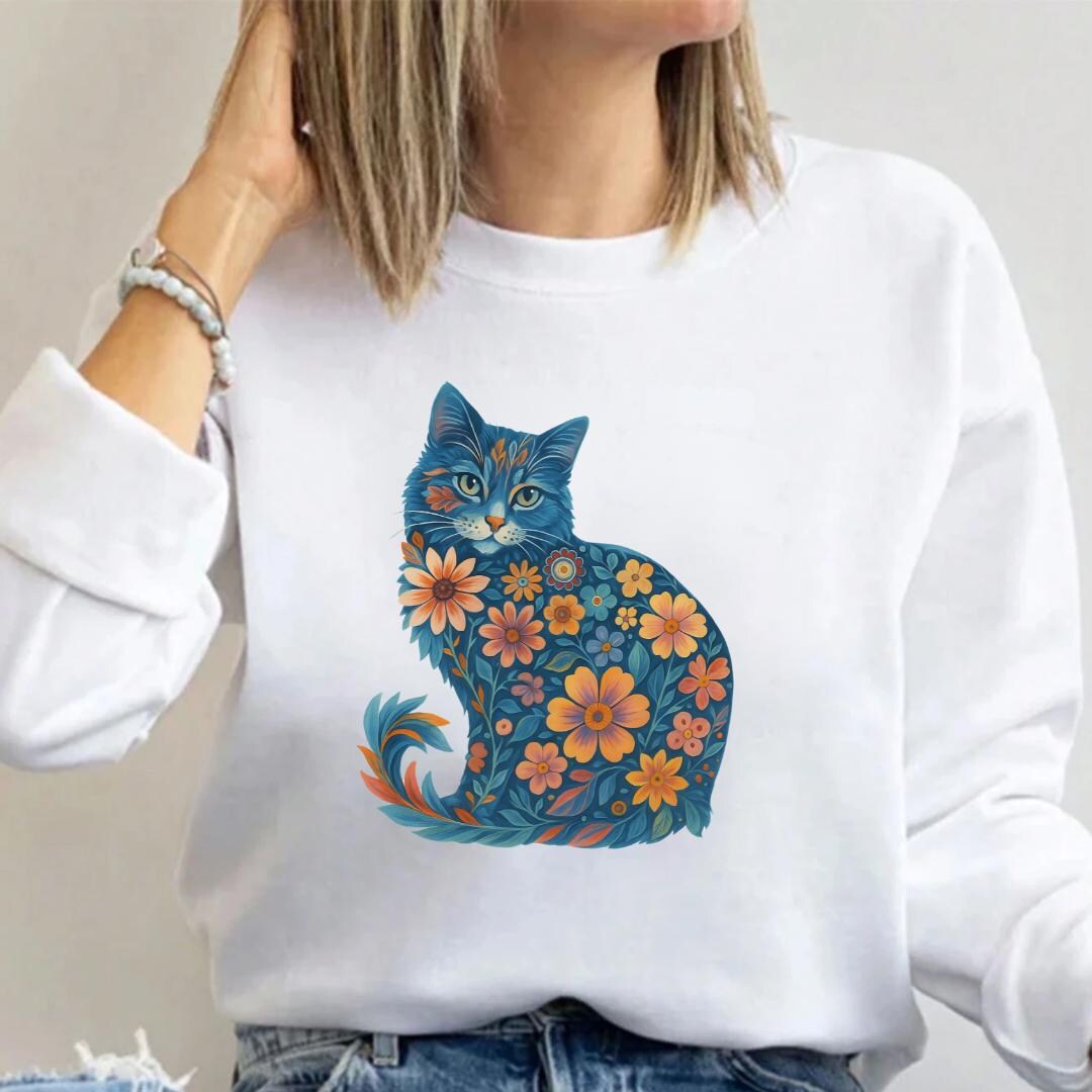 Floral Cat T-shirt Purr Shirt Cat Mom Floral Sweatshirt Cat Lover Shirt ...