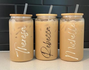 Personalized 16oz Glass Tumblers with Custom Name Tumblers for Moms Bridesmaids Nurses Teachers Unique Personalized Birthday Gifts for Her