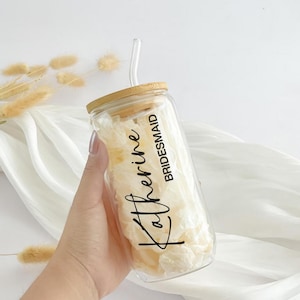 Personalized Bridesmaid Gift Tumbler Custom Name Glass Tumbler Iced Coffee Cup Maid Of Honor Gift Bachelorette Party 16oz Glass Cup Brides