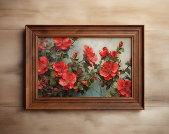 Red Roses Full Bloom Vintage Painting | Floral Oil Painting Decor Wall Art  | Digital Art | PRINTABLE Download