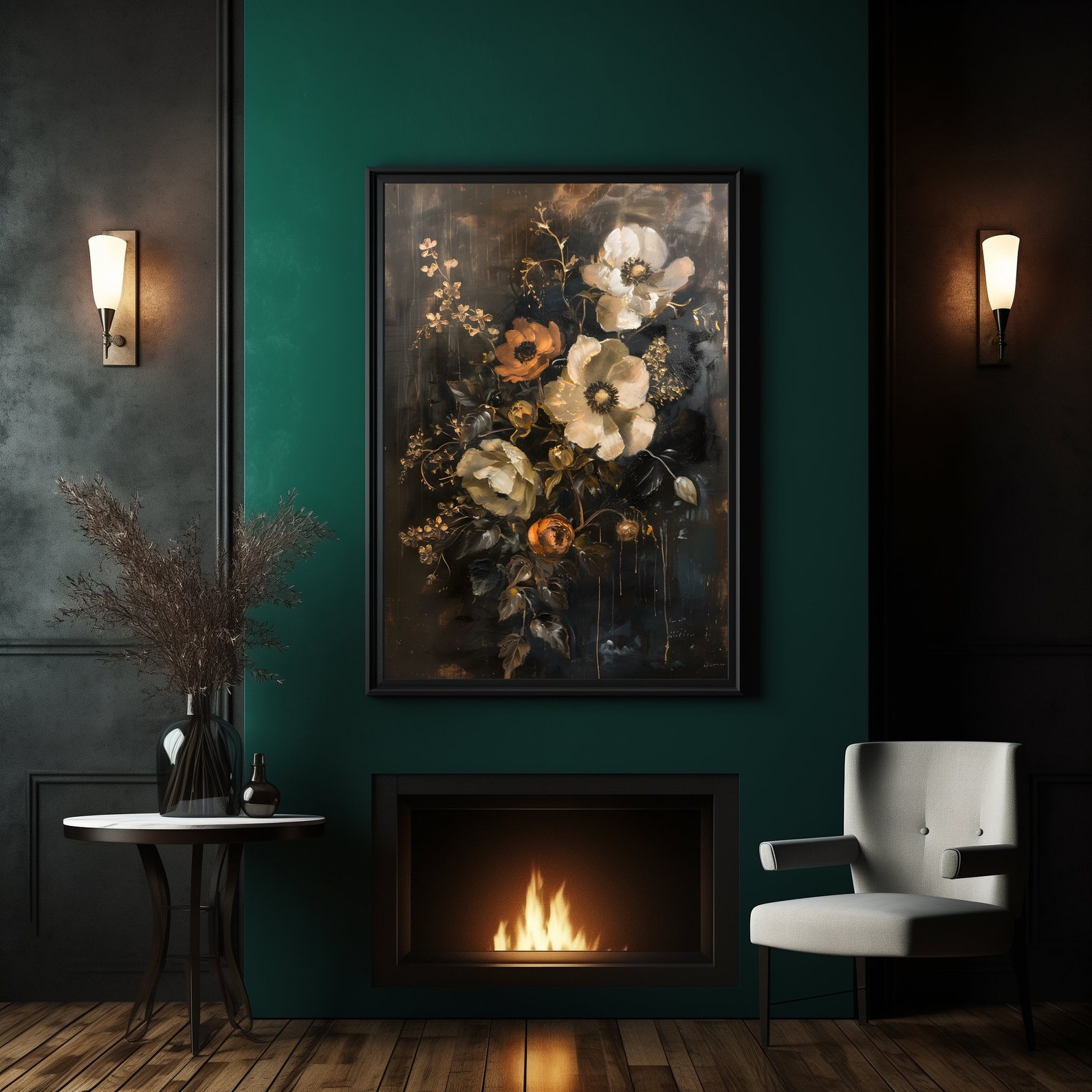 Moody Flower Painting | Vintage Floral Art | Dark Academia | Rustic ...
