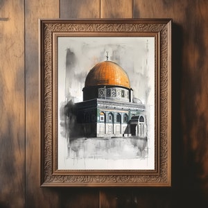 Mosquée Al-Aqsa | Dôme du Rocher | style vintage | Art mural Palestine | Téléchargement instantané | Art palestinien | Art islamique | ل الصخرة