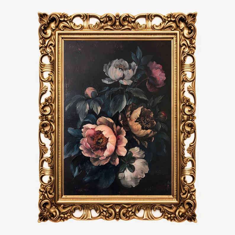 Moody Flower Painting | Vintage Floral Art | Dark Academia | Rustic Art ...