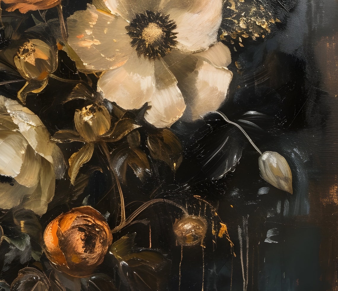 Moody Flower Painting Vintage Floral Art Dark Academia Rustic Wall Art ...
