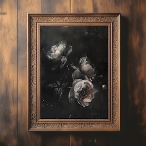 Moody Flower Painting | Vintage Floral Art | Dark Academia Print | Rustic Wall Art | Digital Download |  Botanical Oil Painting | Gothic Art