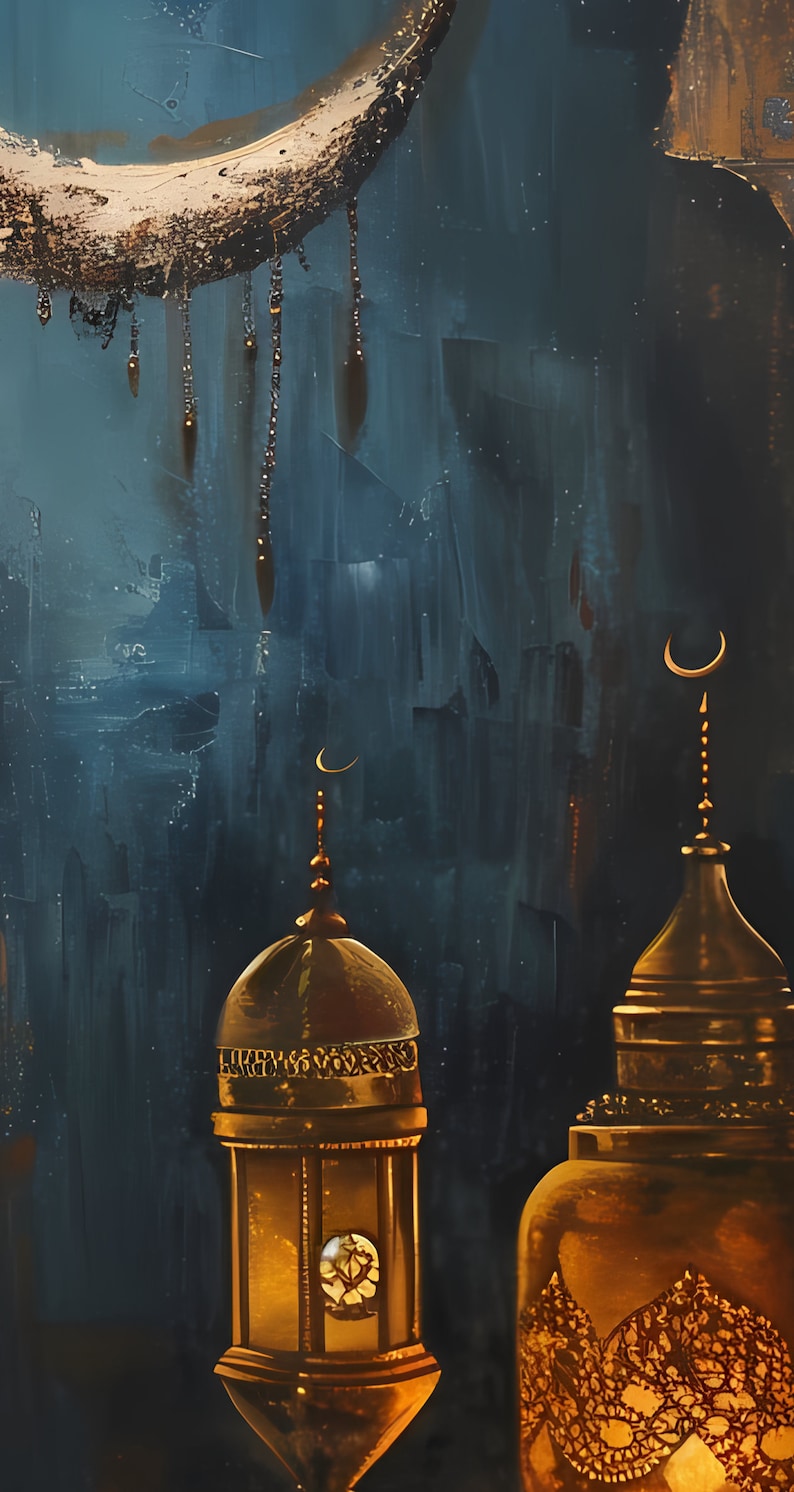 Ramadan Wall Decor | Ramadan Wall Art | Ramadan Crescent | Ramadan Lanterns | OilPainting | Islamic Art | Digital Print image 6