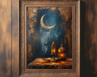 Ramadan Crescent | Ramadan Lanterns | Oil Painting | Ramadan Wall Decor | Islamic Art | Digital Download