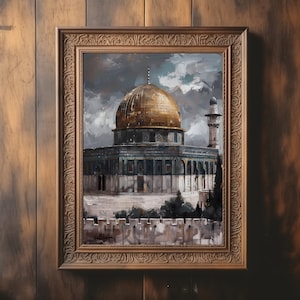 Mosquée Al-Aqsa | Dôme du Rocher | Peinture à l'huile | Art mural Palestine | Téléchargement instantané | Art palestinien | Art islamique | ل الصخرة