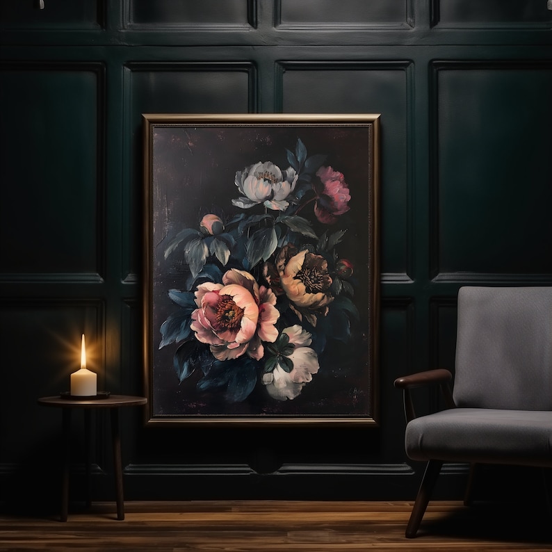Moody Flower Painting | Vintage Floral Art | Dark Academia | Rustic Art ...