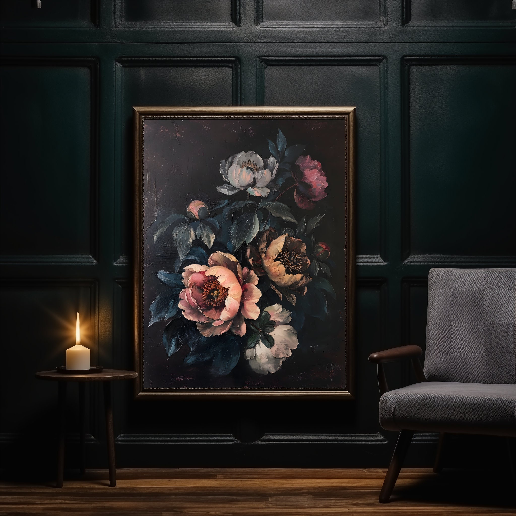 Moody Flower Painting | Vintage Floral Art | Dark Academia | Rustic Art ...