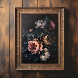 Moody Flower Painting | Vintage Floral Art | Dark Academia | Rustic Art | Digital Print | Botanical Oil Painting | Vibrant Flowers Print
