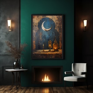 Ramadan Wall Decor | Ramadan Wall Art | Ramadan Crescent | Ramadan Lanterns | OilPainting | Islamic Art | Digital Print image 4