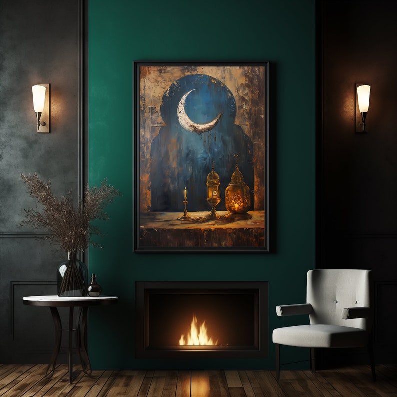 Ramadan Wall Decor | Ramadan Wall Art | Ramadan Crescent | Ramadan Lanterns | OilPainting | Islamic Art | Digital Print image 4