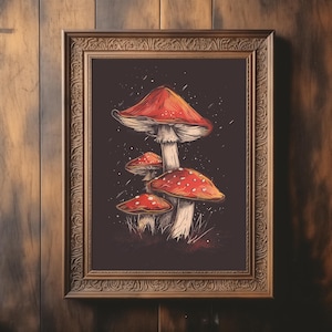 Botanical Mushroom Sketch | Dark Cottagecore Decor | Golden Mushroom | Journal Page | Moody Sketch | Vintage Wall Print | Digital Art