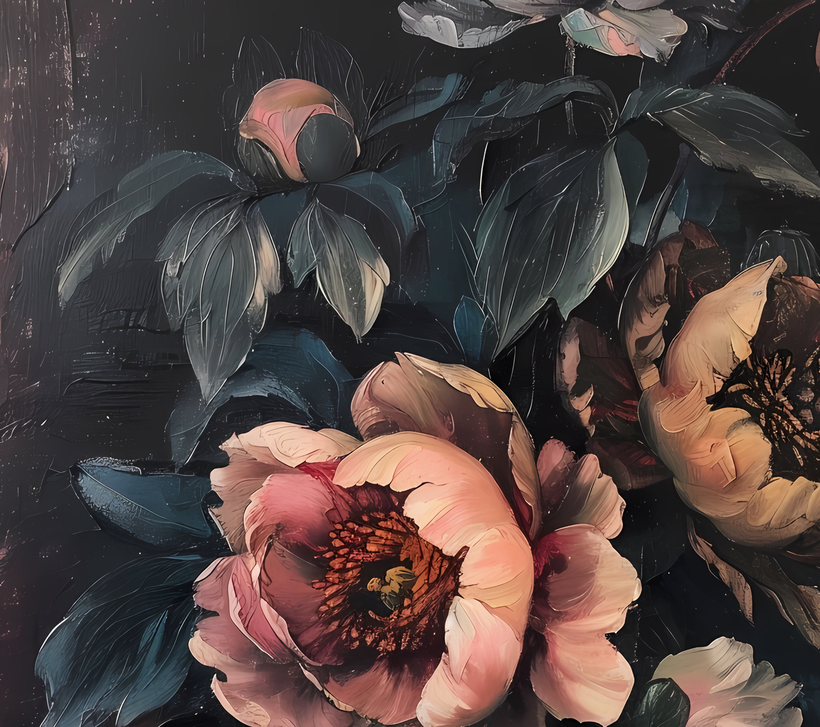 Moody Flower Painting | Vintage Floral Art | Dark Academia | Rustic Art ...