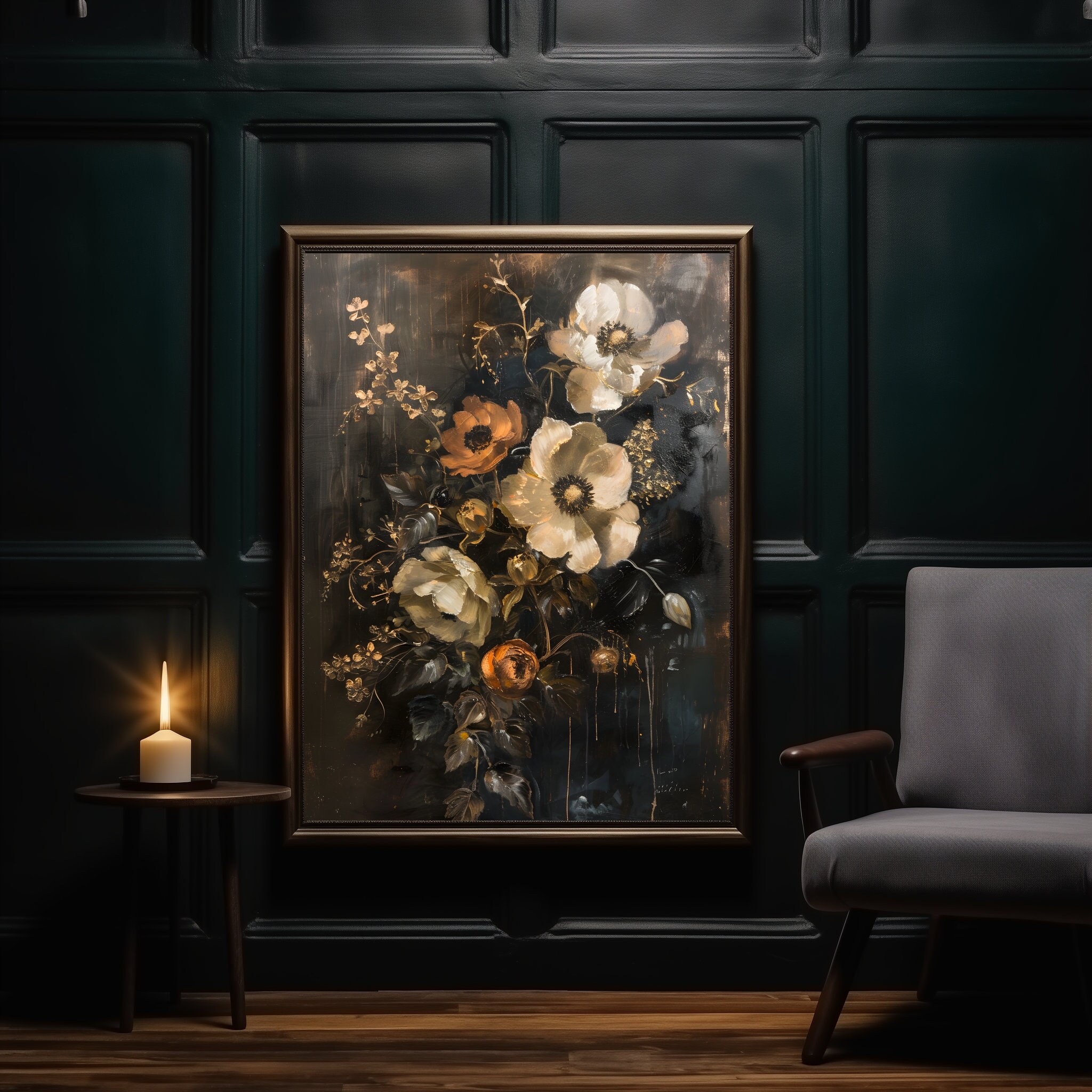 Moody Flower Painting | Vintage Floral Art | Dark Academia | Rustic ...