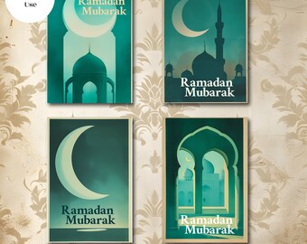 Set of 4 Printable Ramadan Cards  | Ramadan Mubarak Cards | Ramadan Gifts | Islamic Cards | Digital Download | Personal and Commercial Use