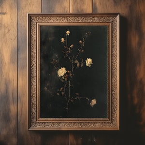Moody Flower Painting | Vintage Floral Art | Dark Academia Print | Rustic Wall Art | Digital Download | Botanical Oil Painting | Gothic Art
