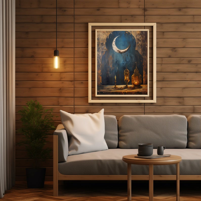 Ramadan Wall Decor | Ramadan Wall Art | Ramadan Crescent | Ramadan Lanterns | OilPainting | Islamic Art | Digital Print image 5